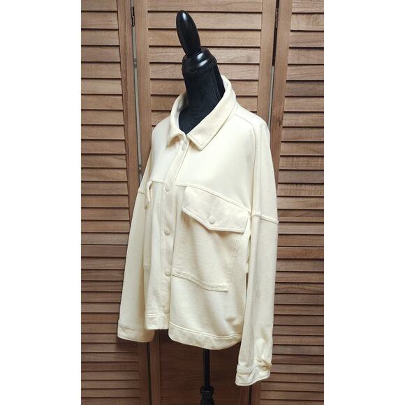 Aerie New Cream Thick Oversized Snap Button Collared Shacket Jacket Size 2X XXL - Picture 4 of 7